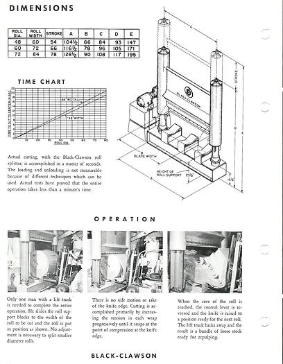 Used 97" WIDE BLACK CLAWSON ROLL SPLITTER 60" DIAMETER