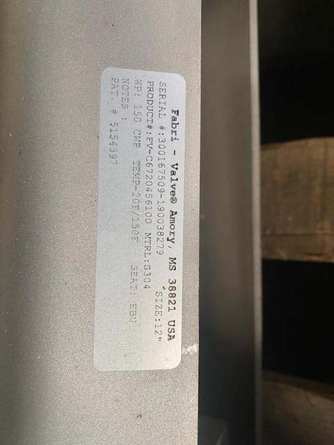 Used FABRI-VALVE 12" DIA. MANUAL SLIDE GATE VALVE 304 S/S