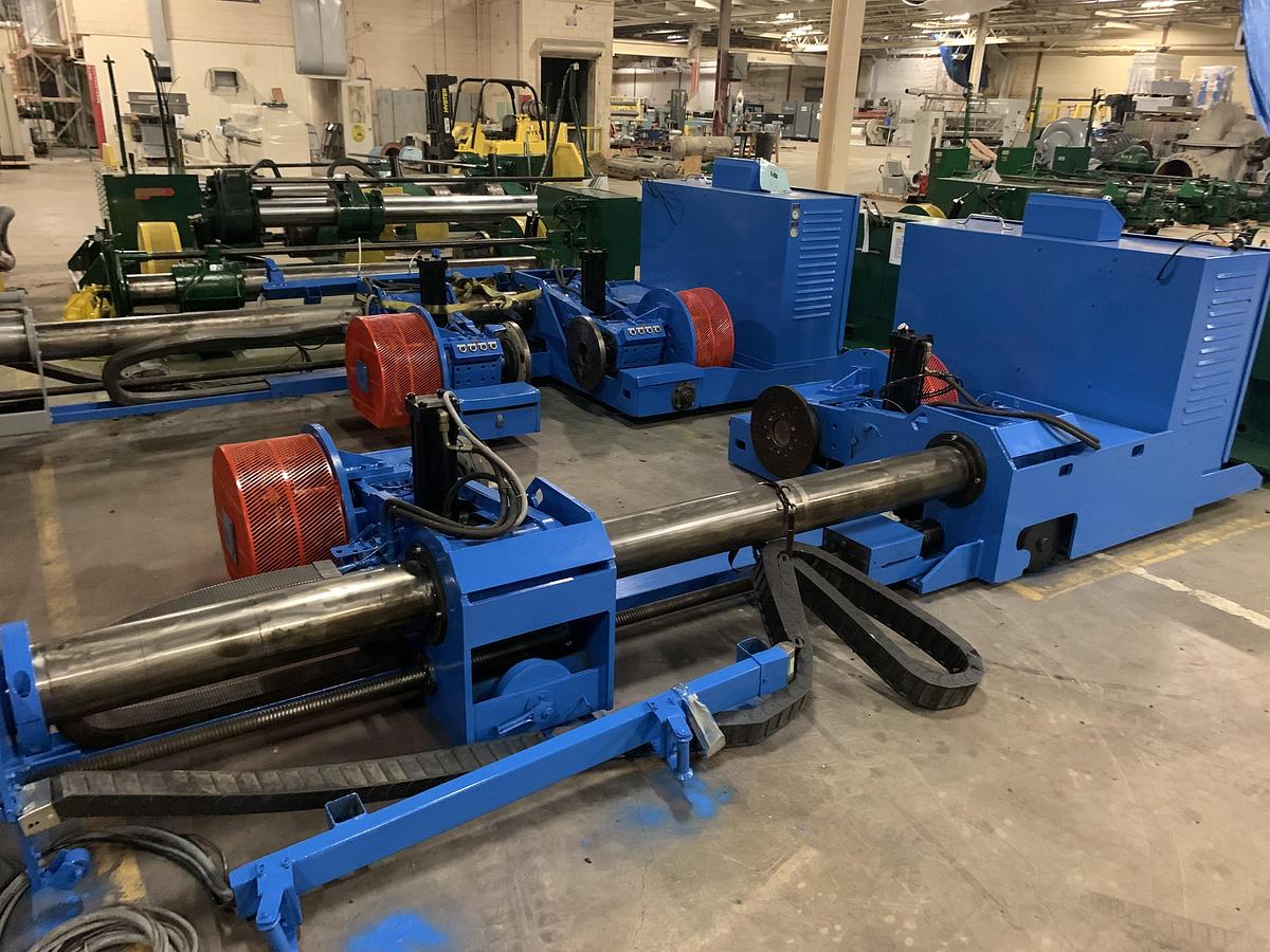 Used 87" JAGENBERG SHAFTLESS FLOOR PICK UP UNWIND STAND MDL SE-15 60" OD ROLL CAPACITY