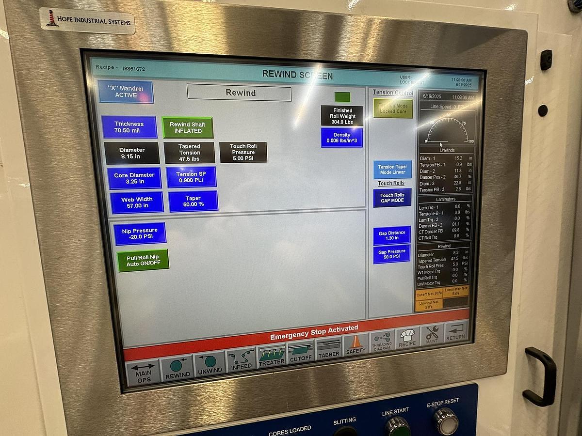 Used 72" WIDE CATBRIDGE MODEL 324 CONTINUOUS RUN SIMPLEX TURRET 24-36" REWIND DIAMETER