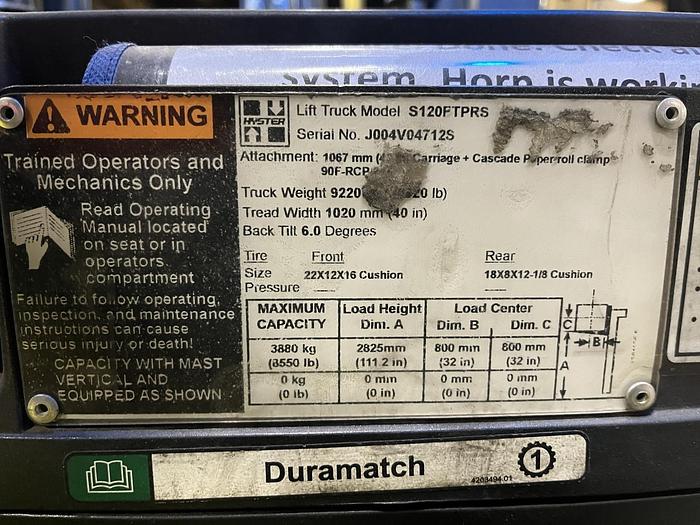 Used 2018 12,000 POUND HYSTER MODEL S120FTPRS TWO STAGE MAST-PENDING AUC