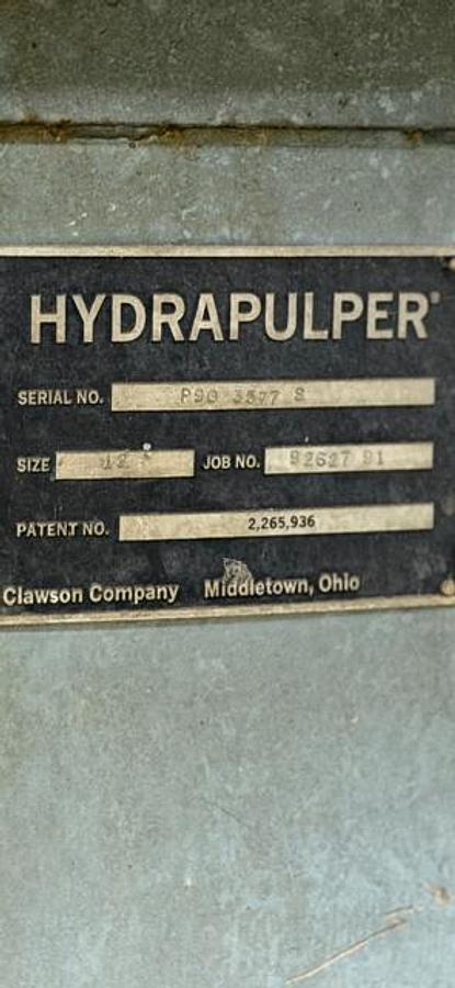 Used BLACK CLAWSON 12' DIA. HYDRAPULPER S/S W/ CONVEYOR