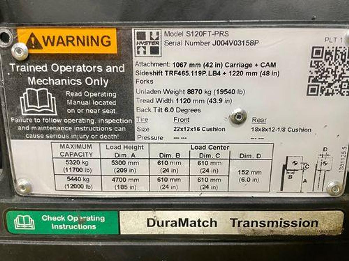 Used 12000 LB HYSTER S120FTPRS W/4 WAY HYDRAULICS