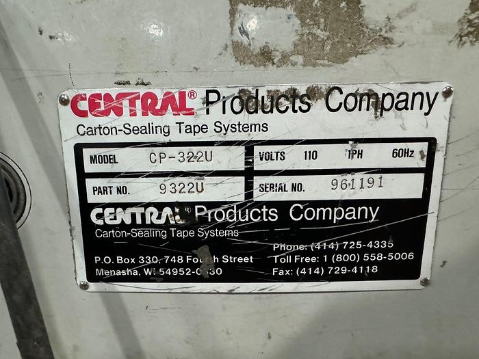 Used CENTRAL CP-322U CASE TAPER CARTON SEALER SYSTEM