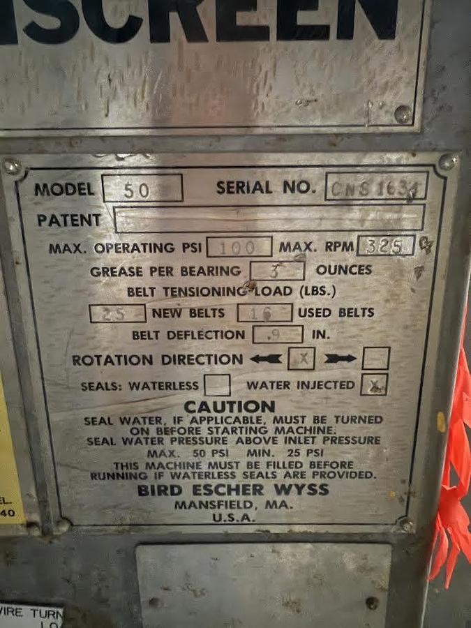 Used BIRD CENTRISORTER MODEL 50 STAINLESS STEEL SCREEN