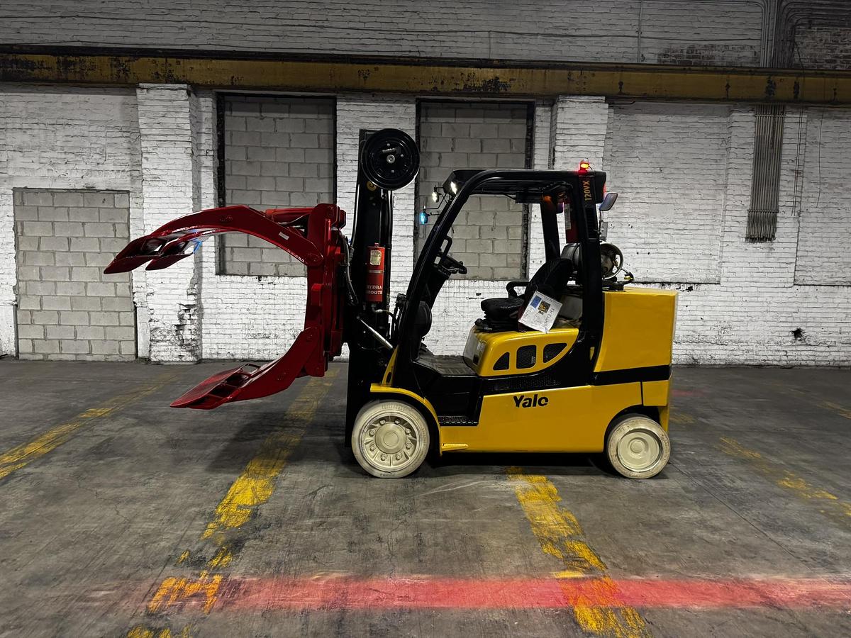 Used 12,000 POUND YALE GC120VXPRS FORKLIFT WITH 72" SPLIT FRAME BOLZONI CLAMP