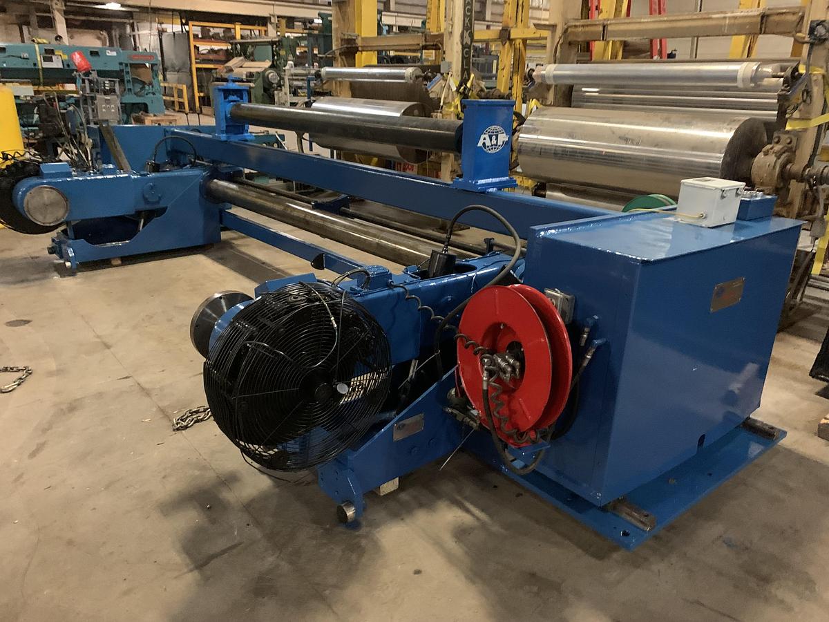 Used A & F MDL. RS-60  105" WIDE X 72" DIAMETER SHAFTLESS FLOOR PICKUP UNWIND STAND REBUILT 2013