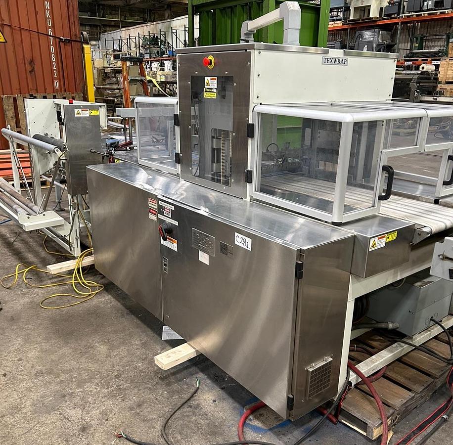 Used TEXWRAP 1809SS SERVO SIDE SEAL SHRINK WRAP SYSTEM W/ TEXWRAP 24"L ADJUSTABLE WIDTH CONVEYOR