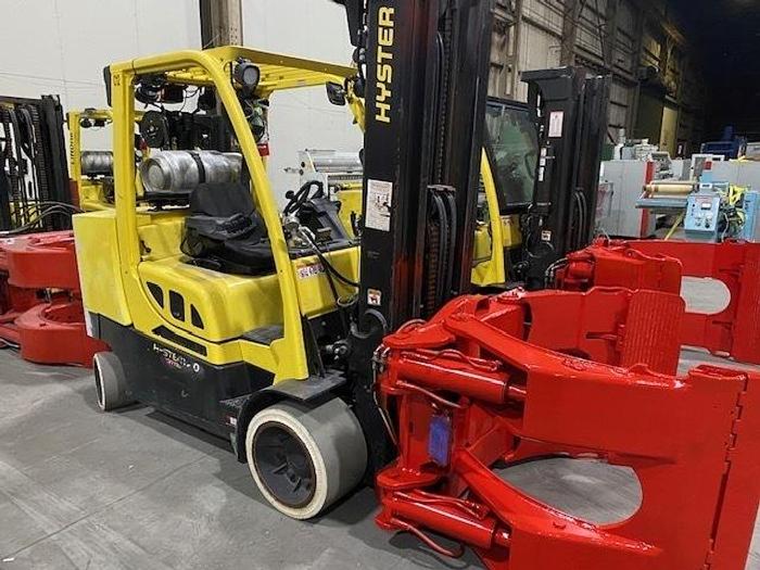 Used 12,000 POUND CAPACITY HYSTER S120FTPRS FORKLIFT WITH 60" BOLZONI PAPER ROLL CLAMP TRIPLE STAGE MAST MFG. 2016