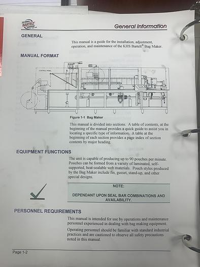 Used KHS-BARTELT VERTICAL POUCH MACHINE WITH HOODED SLIDE ZIPPER ATTACHMENT