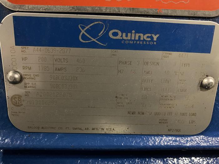 Used QUINCY MODEL QSI-1000 200 HP AIR COMPRESSOR MANUFACTURED 2017