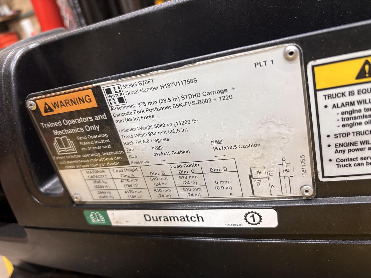 Used 7,000 POUND HYSTER MODEL S70FT FORKLIFT ROLL CLAMP TRUCK- PENDING LS