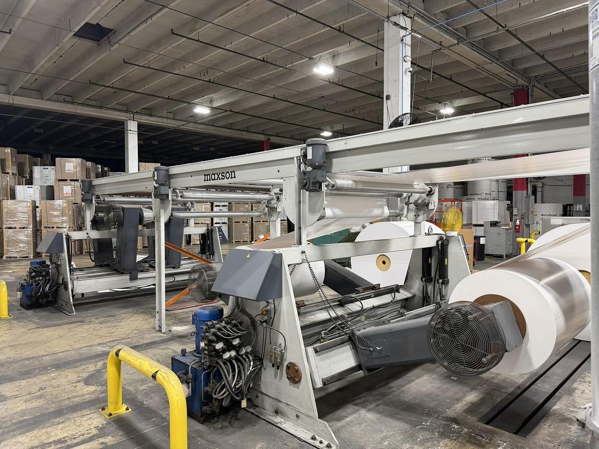 Used 65" WIDE MAXSON MDH DUAL ROTARY SHEETER - FOUR UNWIND STANDS - MANUFACTURED 2014 - PENDING LS