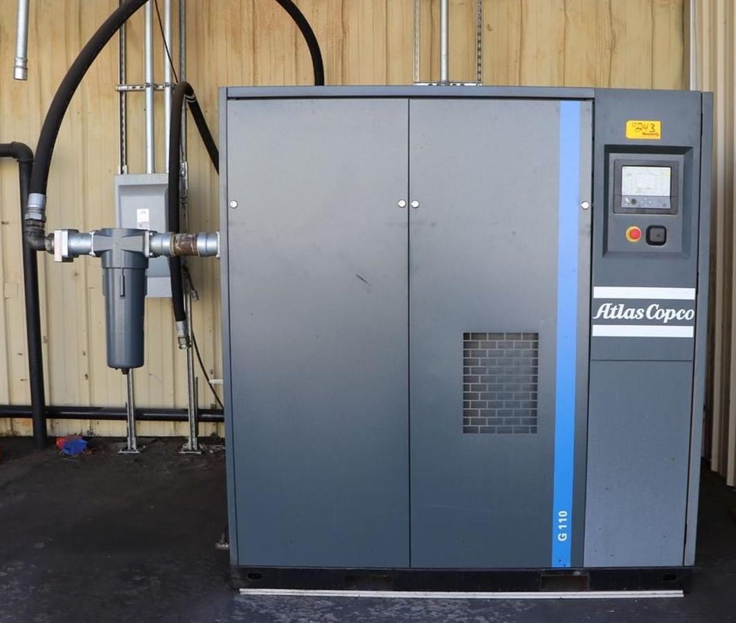 Used 145 HP/110kW ATLAS COPCO G110-6.8 SCREW AIR COMPRESSOR WITH ATLAS COPCO WATER SEPERATOR