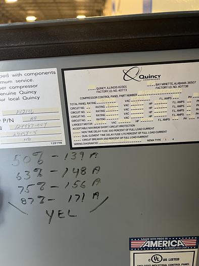 Used QUINCY MODEL QSI-750 150 HP AIR COMPRESSOR MANUFACTURED 2013