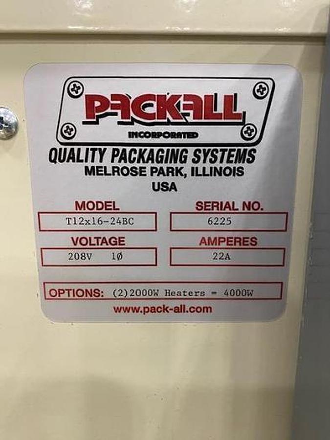 Used PACKALL INC. MODEL L1620D L BAR SEALER WITH PACKALL INC. MODEL T12 X16 - 24BC TUNNEL