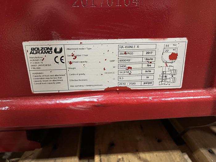 Used 84 INCH BOLZONI AURAMO PAPER ROLL CLAMP CLASS IV MANUFACTURED 2017