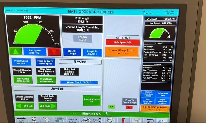 Used 62" WIDE CATBRIDGE TWO DRUM WINDER MODEL 205-50 MANUFACTURED 2019 - PENDING SALE