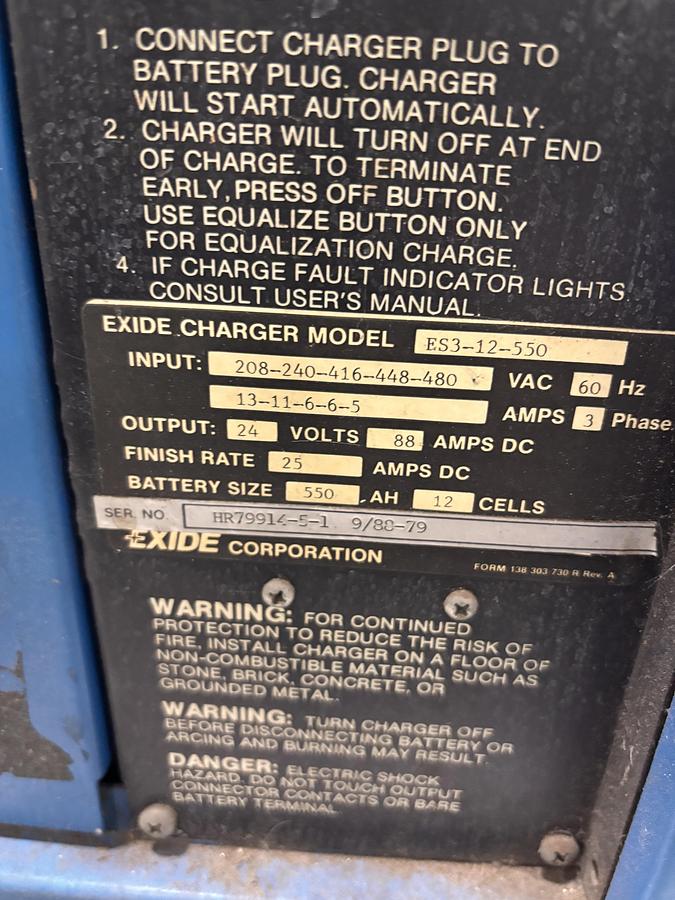 Used EXIDE ES3-12-550 BATTERY CHARGER