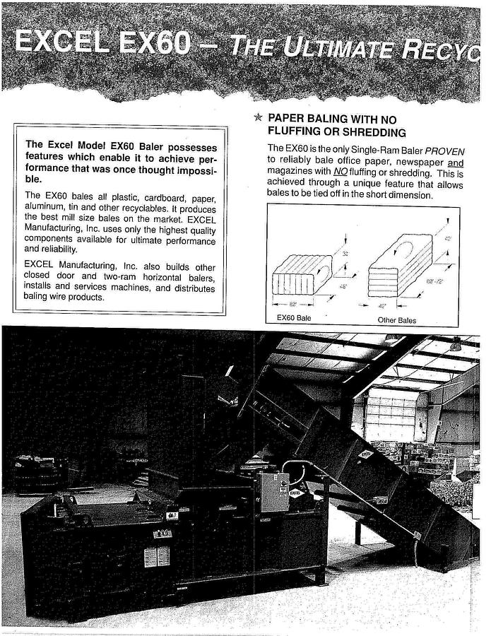 Used EXCEL EX-60 CLOSED DOOR DUAL 6" CYLINDER HORIZONTAL BALER