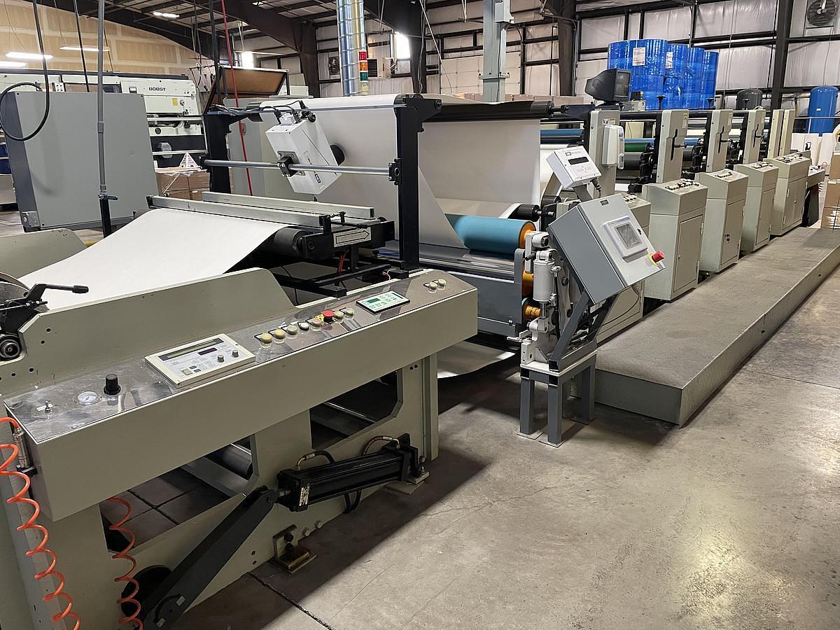 Used 43" WIDE EKOFA MODEL 4300 FLEXO PRINTER 4 COLOR - WITH 60" WIDE CMS MOISTURIZING SYSTEM