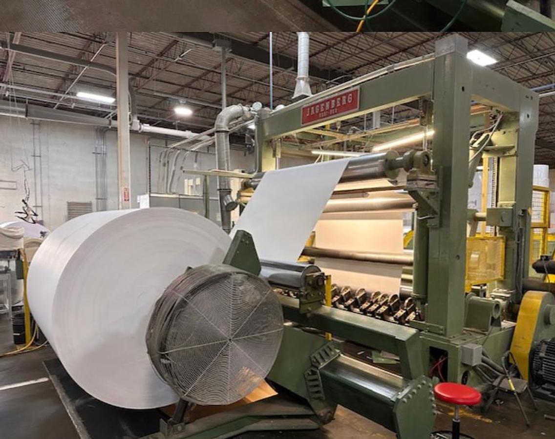 Used 84" WIDE JAGENBERG VARI-DUR TWO DRUM SLITTER REWINDER 