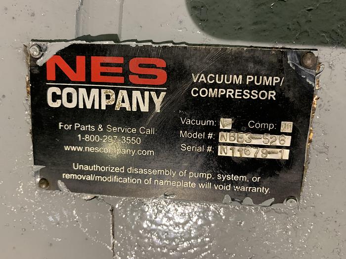 Used NES NBE SERIES MODEL NBE3-526 SINGLE STAGE LIQUID RING VACUUM PUMP