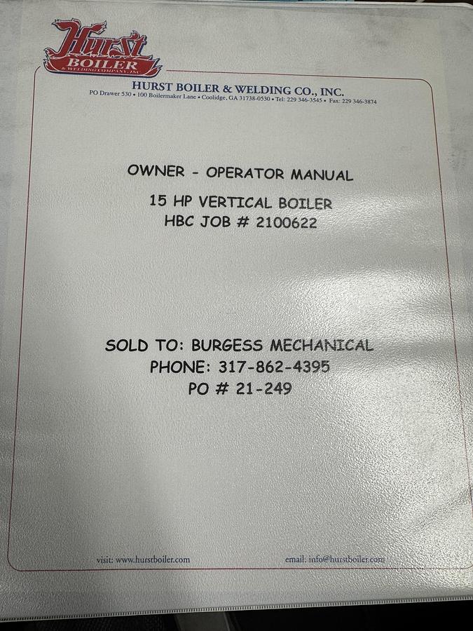 Used HURST BOILER MODEL 4VT-G-15-15 MAX 630,000 BTU/HR