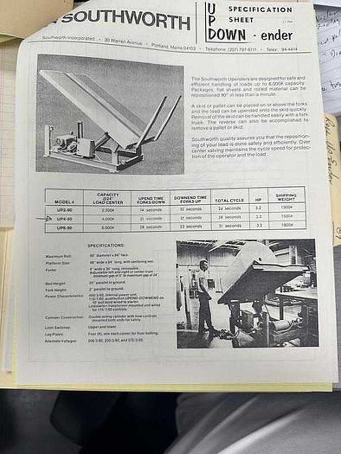 Used SOUTHWORTH UPENDER MODEL UP4-90 4,000 POUND CAPACITY PLATFORM 48" X 84" - PENDING LS