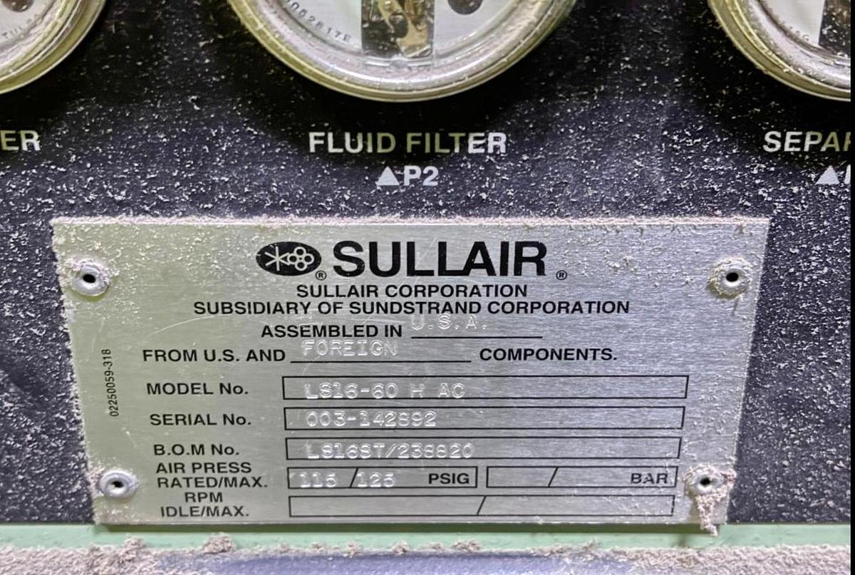 Used 60 HP Sullair Model LS-16-60 H AC Air Compressor