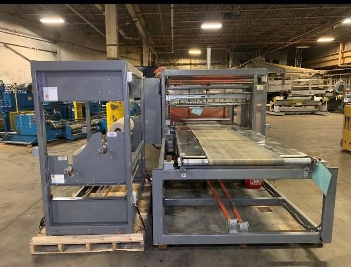 Used 50" W HEAVY DUTY IN-LINE AUTOMATIC SHRINK BUNDLER SYSTEM W/ WELDOTRON #1250 BUNDLER AND #5016 TUNNEL