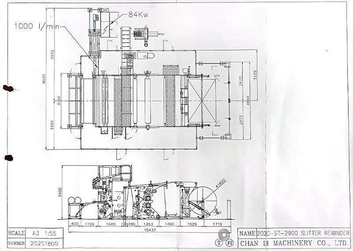 Used 112" CHAN LI (TAIWAN) JRT SLITTER REWINDER