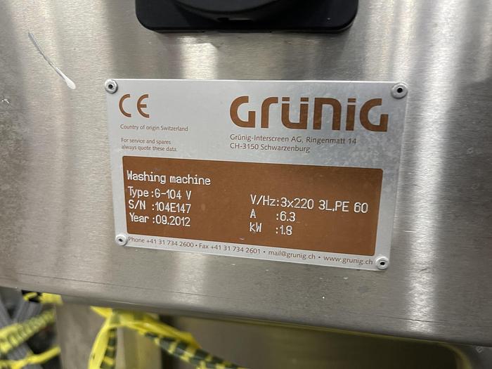 Used GRUNIG WASHING MACHINE TYPE G-104 V MANUFACTURED 2012