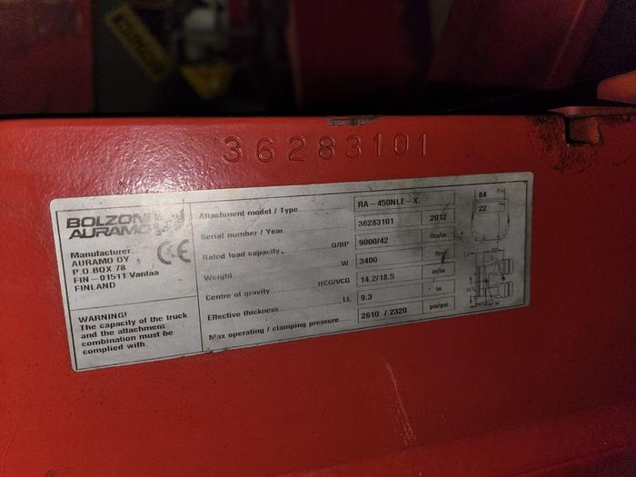 Used 84" DIAMETER BOLZONI AURAMO PAPER ROLL CLAMP MANUFACTURED 2012- PENDING SALE NF