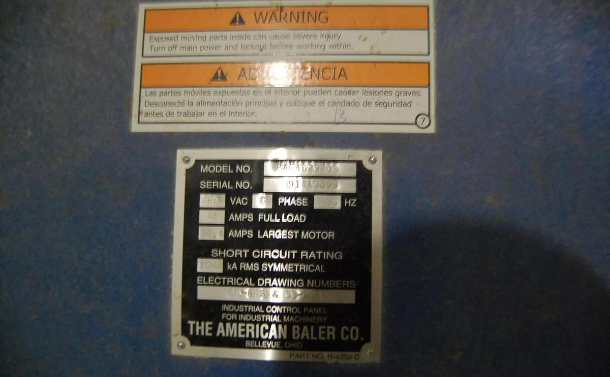 Used 30 HP HORIZONTAL AUTO TIE AMERICAN BALER MODEL PAC4029730