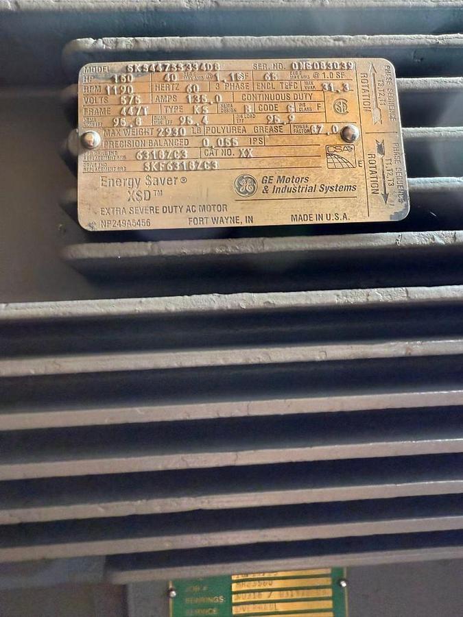 Used 150HP GE MOTORS EXTRA SEVERE DUYT AC 575V MOTOR OVERHAULED 2023