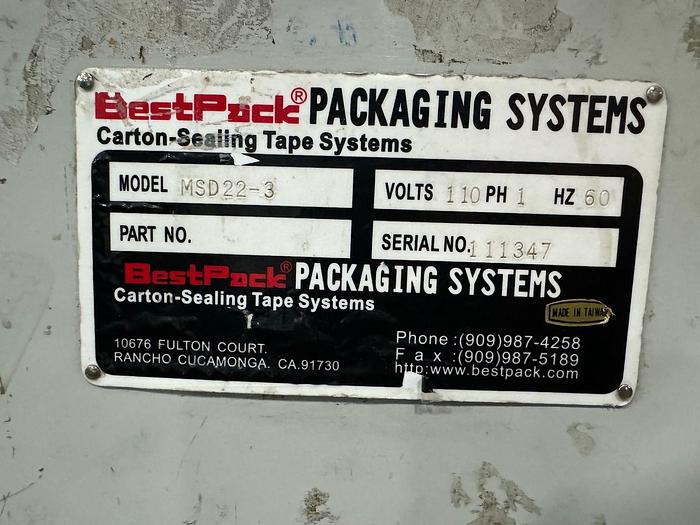 Used BESTPACK MSD22-3 CASE SEALER TAPE CARTON SYSTEM