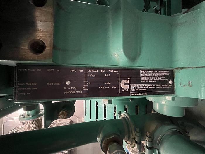 Used 1400 KW CUMMINS NATURAL GAS BACK UP GENERATOR SET QSK60 SERIES ENGINE MODEL C1400 N6C 13,800V MFG 2017 Pending JE