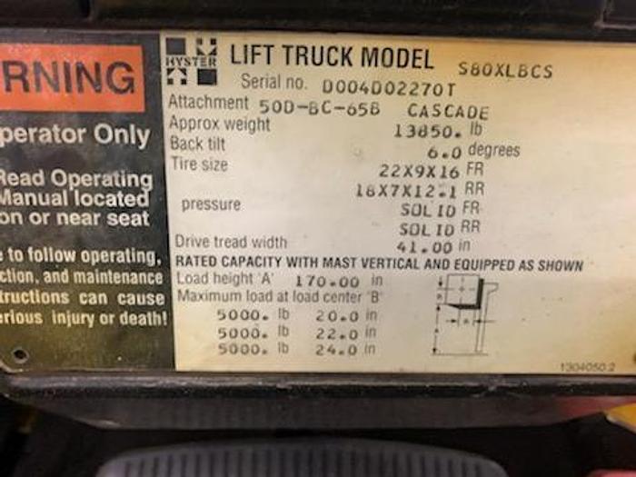 Used 8,000 POUND CAPACITY HYSTER MODEL S80XLBCS FORKLIFT BOX CAR SPECIAL SIDESHIFT