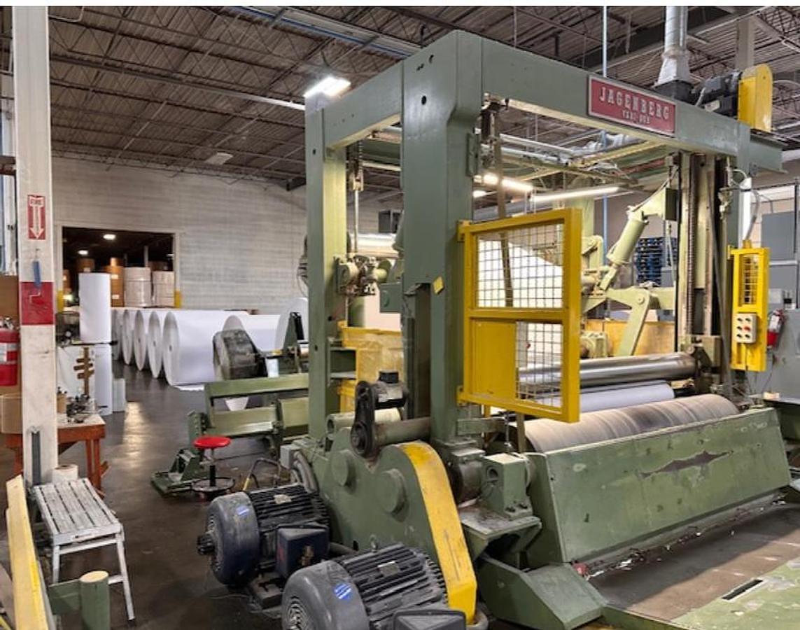 Used 84" WIDE JAGENBERG VARI-DUR TWO DRUM SLITTER REWINDER 