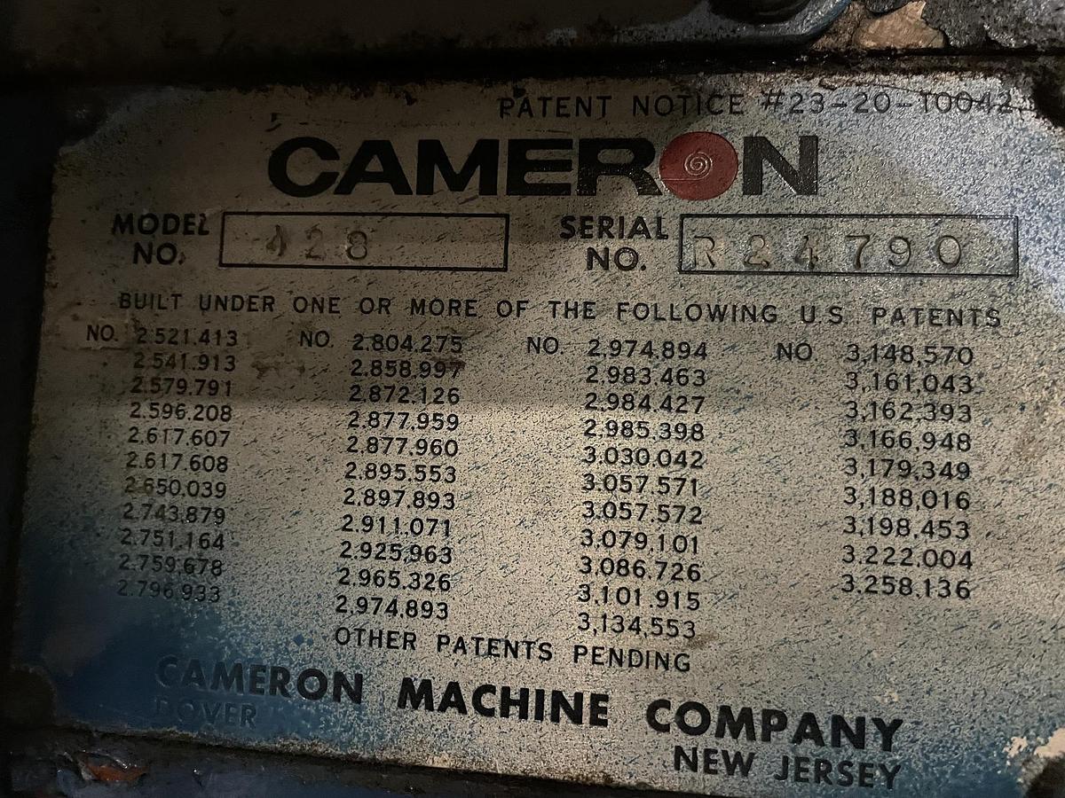 Used 72" WIDE CAMERON TYPE 428 SLITTER REWINDER FOR COUNTER ROLLS
