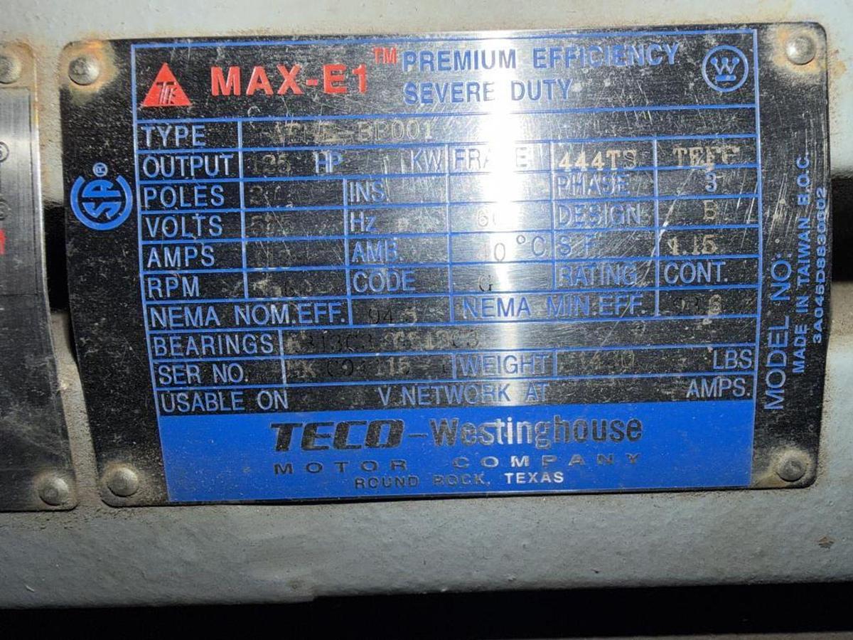 Used 125HP TECO-WESTINGHOUSE MAX-E1 MOTOR 575V OVERHAULED IN APRIL 2024