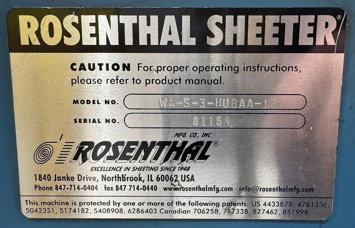 Used 36" ROSENTHAL SHEETER MODEL WA-S-3-HUBAA-12