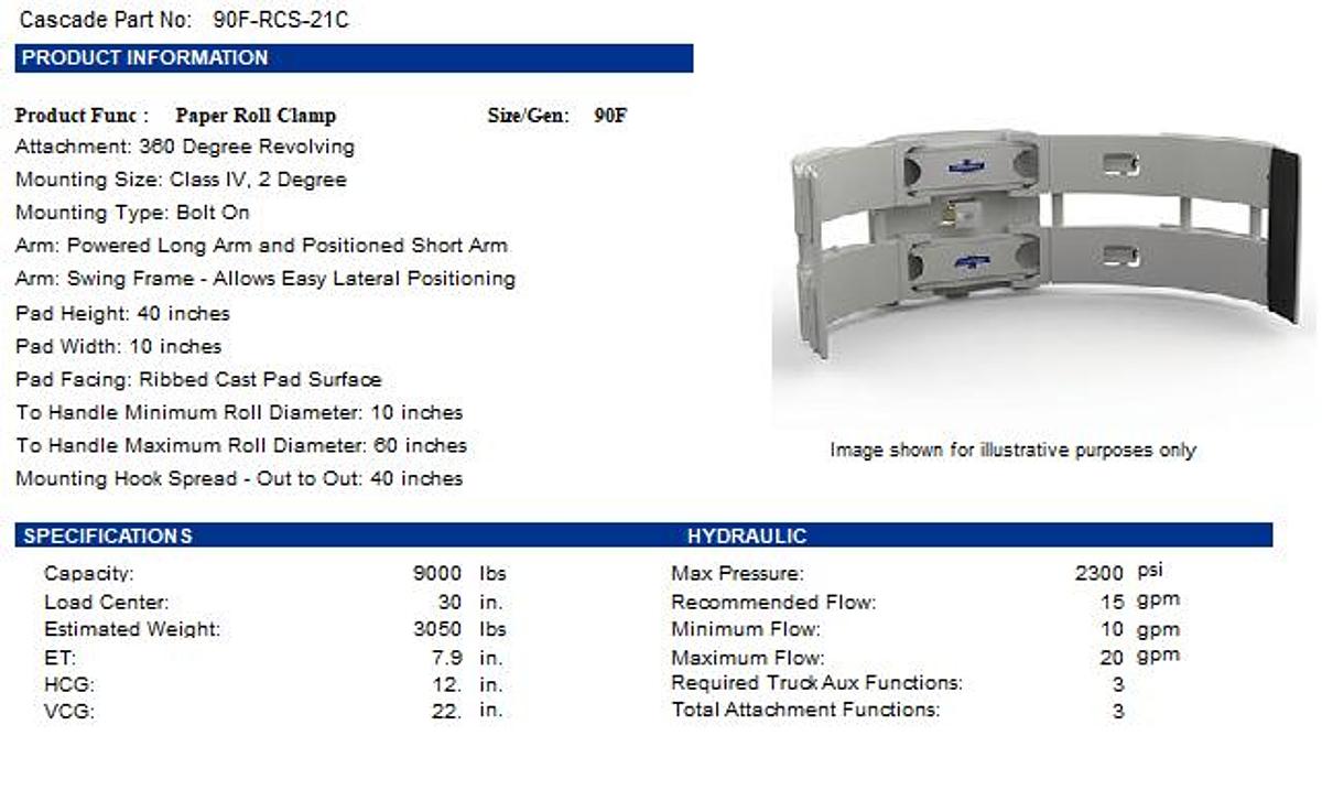 Used CASCADE 90F-RCS-21C 60" DIA. ROLL CLAMP CLASS IV