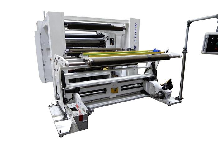 Used 63" WIDE NEW SRC SYSTEMS 800 DUPLEX TURRET SLITTER REWINDER 30" OD REWIND