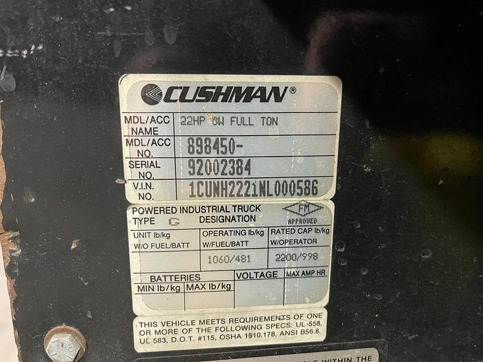 Used CUSHMAN 22HP 3W FULL TON PROPANE POWERED WORK CART