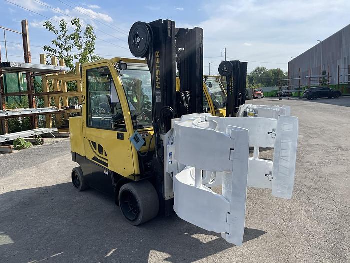 Used 12,000 POUND CAPACITY HYSTER MODEL S120FTPRS ENCLOSED CAB ROLL CLAMP FORKLIFT MFG. 2017