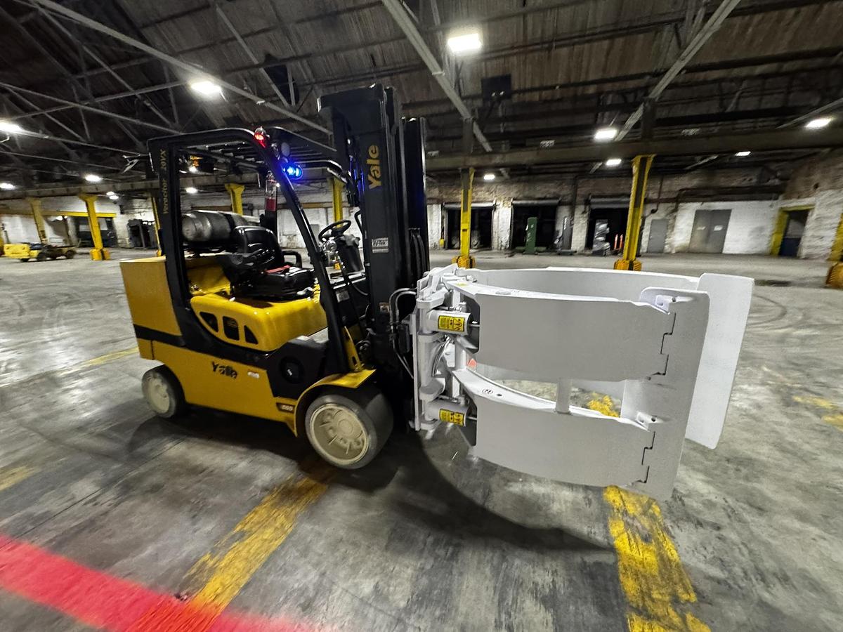 Used 12,000 POUND YALE GLC120VX (Paper Roll Special) PAPER ROLL CLAMP TRUCK WITH 84" CASCADE CLAMP