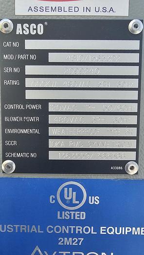 Used ASCO 9000 SERIES LOAD BANK 1000KW 480VAC 3PH 60HZ WITH 1000 KVA MGM TRANSFORMER