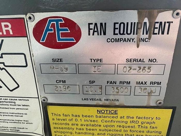 Used AE FAN EQUIPMENT MDL. M-09 BLOWER  DAYTON 7.5 HP MOTOR